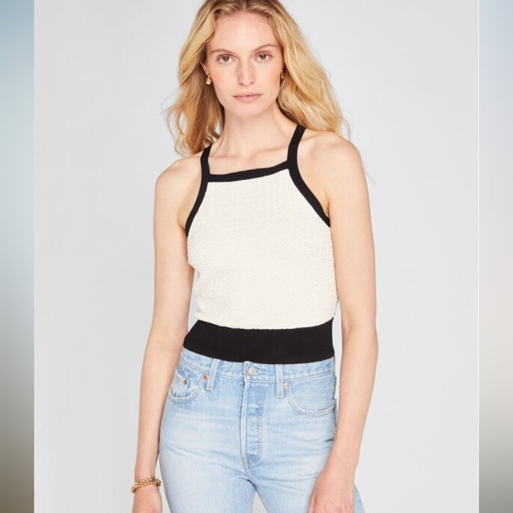 NWOT Club Monaco Women's Pullover Tie Back Tank White Black SP